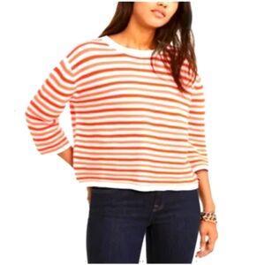 Tommy Hilfiger Women's Cotton Striped 3/4-Sleeve Sweater Orange Size Large